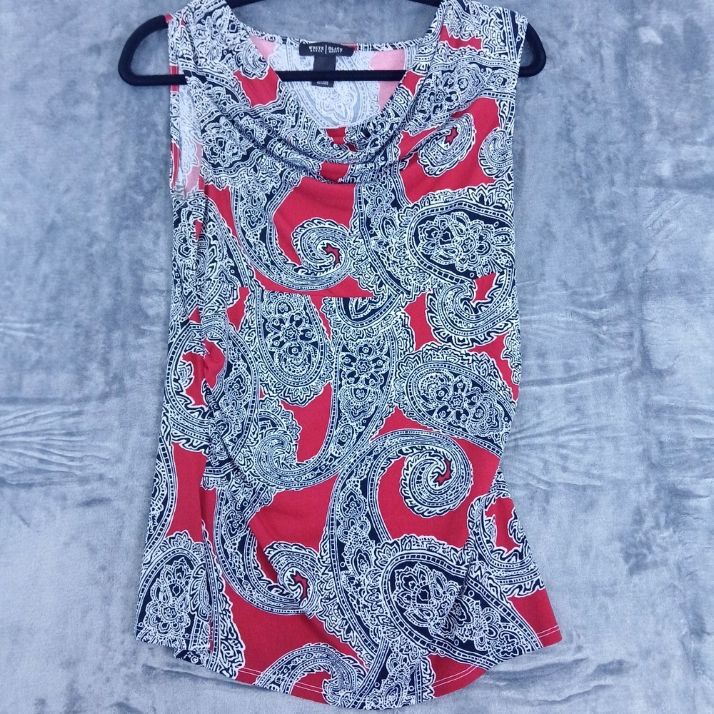 White House Black Market Shirt Womens Small Red Paisley Sleeveless Cowl Neck Top